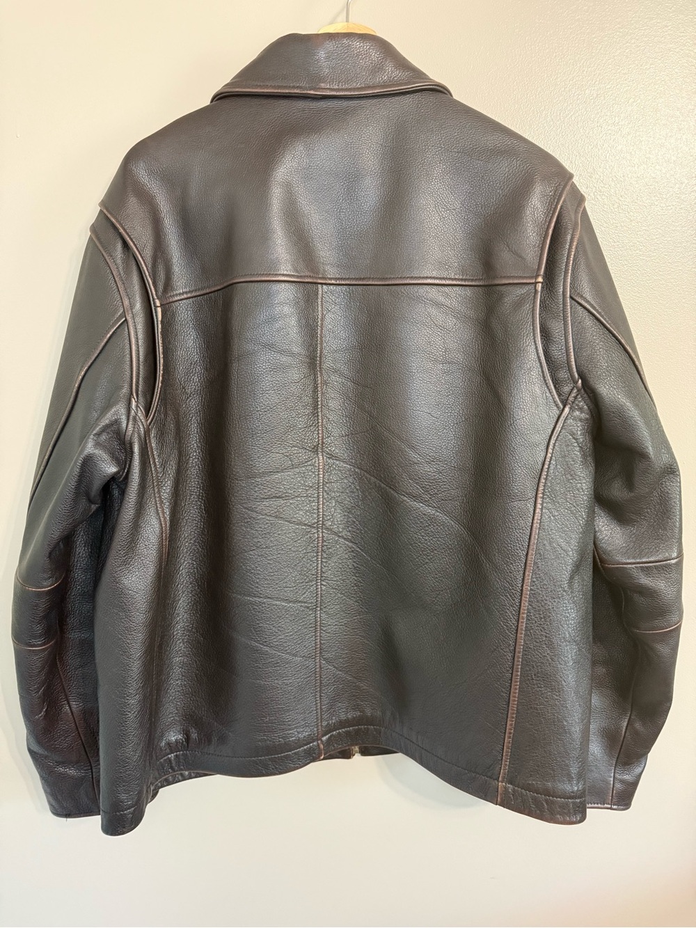Member’s Mark Men's Brown Leather‎ Bomber Moto Full Zip Jacket Size L - Picture 2 of 14